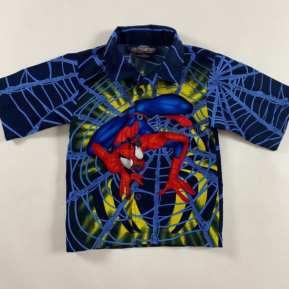 Vintage Spiderman Movie Promo Shirt Toddler Boys Size 4 Button Up Marvel Comics - Picture 1 of 10